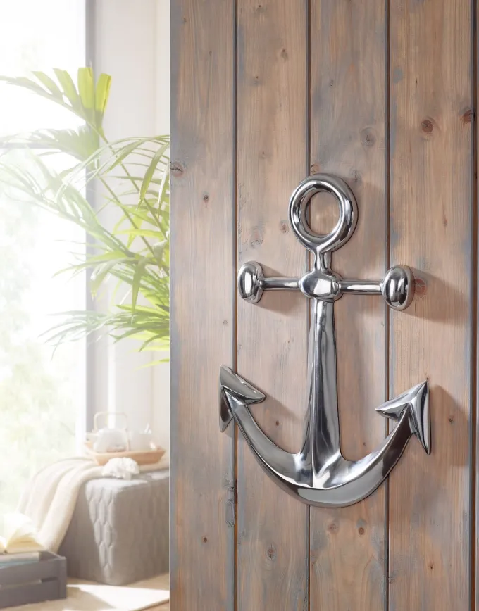 Anker Wanddeko Aluminium Silber 62x40cm Maritim Wanddeko Dekoanker Nautik