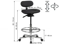 Arbeitsstuhl Rollhocker mit Lehne Höhenverstellbar Drehhocker Hocker Stehhilfe