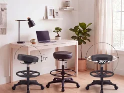 Arbeitsstuhl Rollhocker ohne Lehne Höhenverstellbar Drehhocker Hocker Stehhilfe
