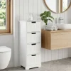 Badschrank Landhaus Badezimmerschrank Holz weiß Schubladen Beistellschrank klein