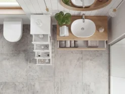 Badschrank Landhaus Badezimmerschrank Holz weiß Schubladen Beistellschrank klein