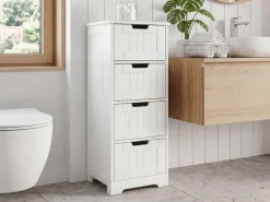 Badschrank Landhaus Badezimmerschrank Holz weiß Schubladen Beistellschrank klein