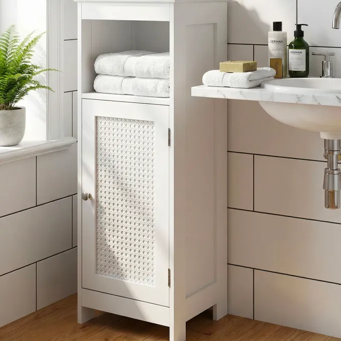 Badschrank Weiß Badezimmerschrank Tür & Ablage Badezimmerregal Regal für Bad