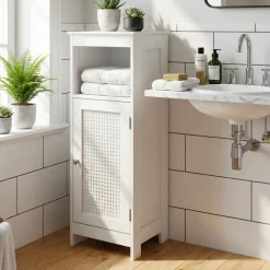 Badschrank Weiß Badezimmerschrank Tür & Ablage Badezimmerregal Regal für Bad