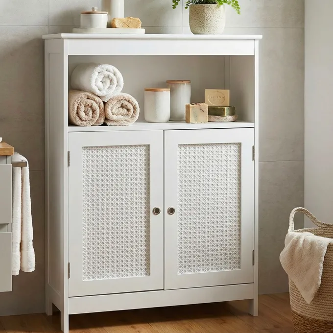 Badschrank Weiß Badezimmerschrank Türen & Ablage Badezimmerregal Regal für Bad