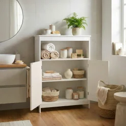 Badschrank Weiß Badezimmerschrank Türen & Ablage Badezimmerregal Regal für Bad
