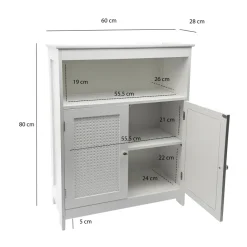Badschrank Weiß Badezimmerschrank Türen & Ablage Badezimmerregal Regal für Bad