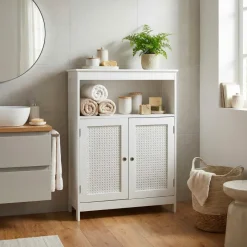 Badschrank Weiß Badezimmerschrank Türen & Ablage Badezimmerregal Regal für Bad