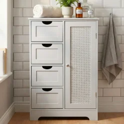 Badschrank Weiß 80cm Badezimmerschrank Schubladen Badregal Badezimmerregal Tür