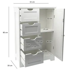 Badschrank Weiß 80cm Badezimmerschrank Schubladen Badregal Badezimmerregal Tür