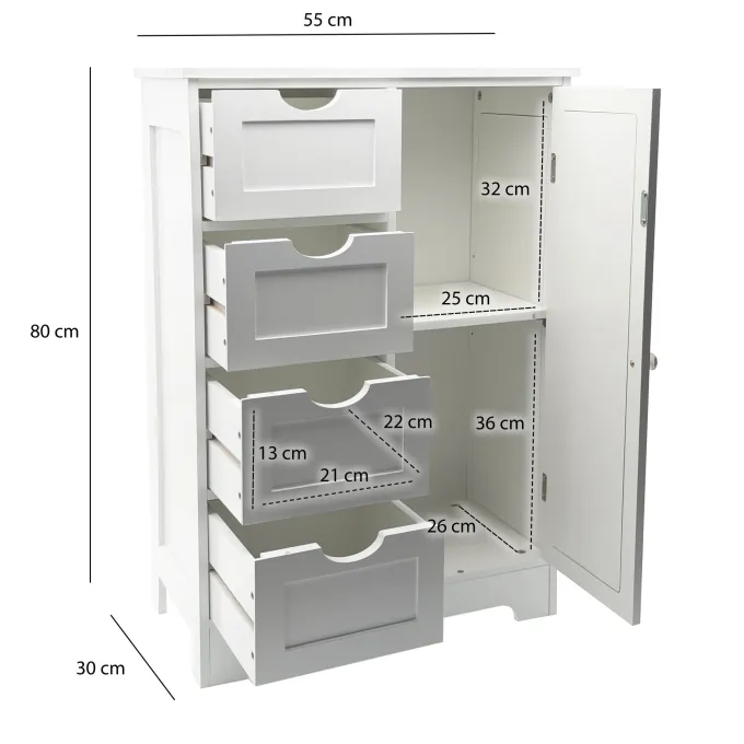 Badschrank Weiß 80cm Badezimmerschrank Schubladen Badregal Badezimmerregal Tür