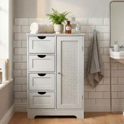 Badschrank Weiß 80cm Badezimmerschrank Schubladen Badregal Badezimmerregal Tür