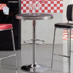 Bartisch Ø 60 cm American Diner Schwarz / Alu Design Bistrotisch Stehtisch rund