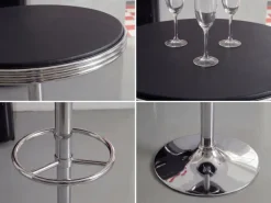 Bartisch Ø 60 cm American Diner Schwarz / Alu Design Bistrotisch Stehtisch rund