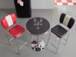Bartisch Ø 60 cm American Diner Schwarz / Alu Design Bistrotisch Stehtisch rund