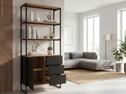 Bücherregal 180cm Eiche Dekor Mehrzweckregal Standregal Regal Schubladen & Tür