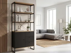 Bücherregal 180cm Eiche Dekor Mehrzweckregal Standregal Regal Schubladen & Tür