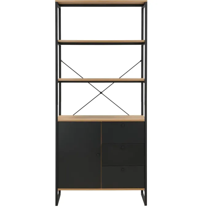 Bücherregal 180cm Eiche Dekor Mehrzweckregal Standregal Regal Schubladen & Tür