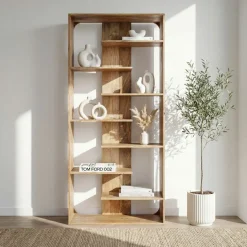 Bücherregal Massivholz Stauraumregal 200cm Wohnregal modern hoch Standregal