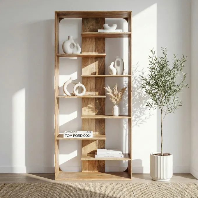 Bücherregal Massivholz Stauraumregal 200cm Wohnregal modern hoch Standregal