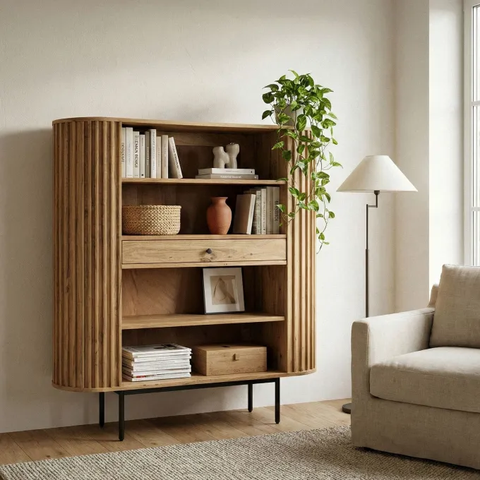 Bücherregal Standregal Massivholz mit Schublade Wohnregal modern Schrank klein