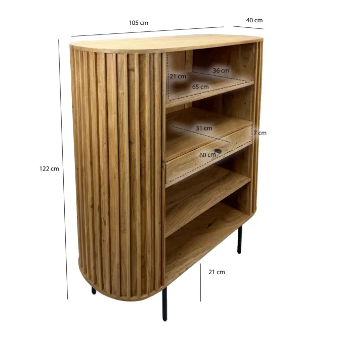 Bücherregal Standregal Massivholz mit Schublade Wohnregal modern Schrank klein
