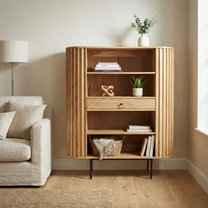 Bücherregal Standregal Massivholz mit Schublade Wohnregal modern Schrank klein