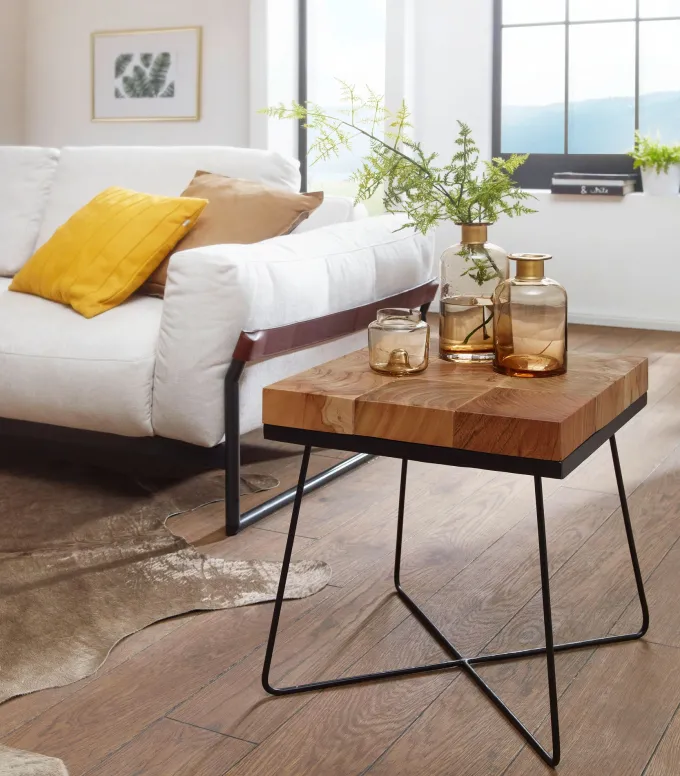Beistelltisch Akazie 45x45cm Massivholz Telefontisch Couchtisch Tisch Wohnzimmer