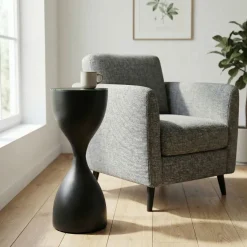 Beistelltisch Alu Glas 23cm Schwarz Wohnzimmertisch Couchtisch Anstelltisch Rund