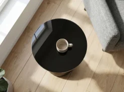 Beistelltisch Alu Glas 23cm Schwarz Wohnzimmertisch Couchtisch Anstelltisch Rund