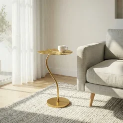 Beistelltisch Alu Gold 40x38cm Blattform Wohnzimmertisch Couchtisch Anstelltisch
