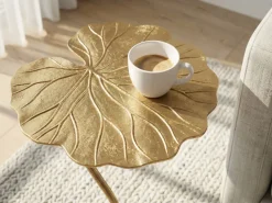 Beistelltisch Alu Gold 40x38cm Blattform Wohnzimmertisch Couchtisch Anstelltisch