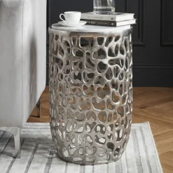 Beistelltisch Alu Metall Couchtisch Wohnzimmertisch Dekotisch Marmor Platte Rund