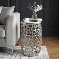Beistelltisch Alu Metall Couchtisch Wohnzimmertisch Dekotisch Marmor Platte Rund