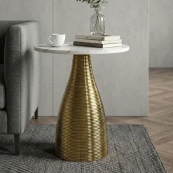 Beistelltisch 40 cm Alu Metall Couchtisch Wohnzimmertisch Marmor Platte Rund