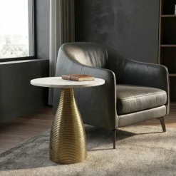 Beistelltisch 40 cm Alu Metall Couchtisch Wohnzimmertisch Marmor Platte Rund