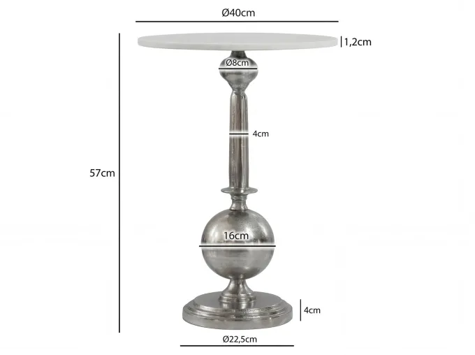 Beistelltisch 40cm Alu Metall Couchtisch Wohnzimmertisch Marmor Platte Weiß Rund