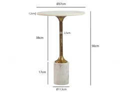 Beistelltisch 37cm Design Marmor Platte weiß Wohnzimmertisch Couchtisch Metall