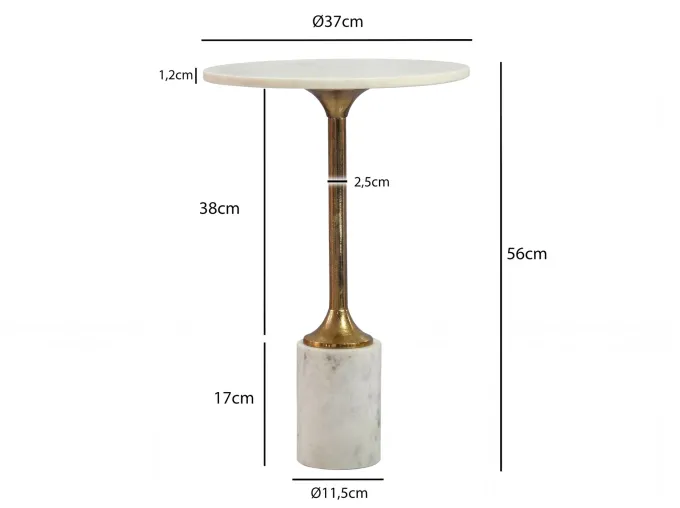 Beistelltisch 37cm Design Marmor Platte weiß Wohnzimmertisch Couchtisch Metall