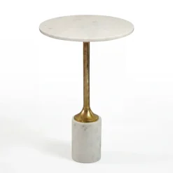 Beistelltisch 37cm Design Marmor Platte weiß Wohnzimmertisch Couchtisch Metall