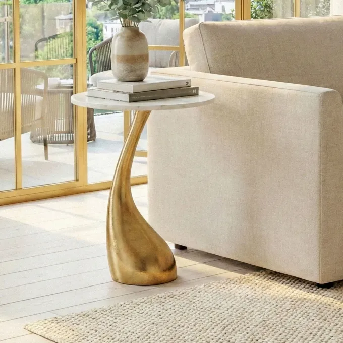 Beistelltisch 45cm Gold Marmor Wohnzimmertisch Alu Sofatisch Couchtisch Rund