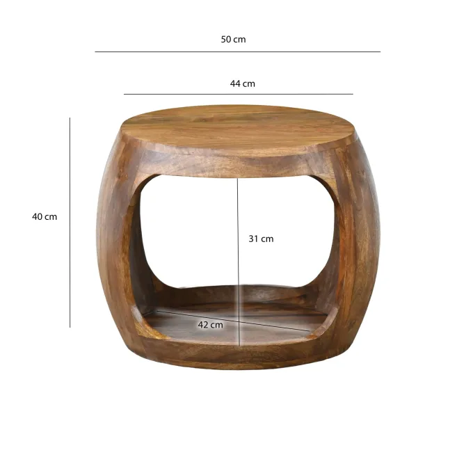 Beistelltisch 50cm Mango Massivholz rund Ablage Couchtisch Wohnzimmertisch