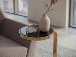 Beistelltisch 72cm Marmor Platte schwarz Wohnzimmertisch Couchtisch Glas Rund