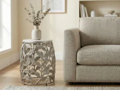 Beistelltisch 40cm Marmor Wohnzimmertisch Alu Sofatisch Couchtisch Rund Metall
