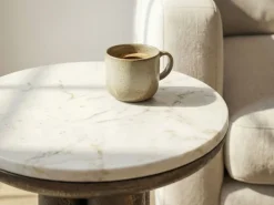 Beistelltisch 36cm mit Marmor Platte weiß Wohnzimmertisch Couchtisch Metall Rund