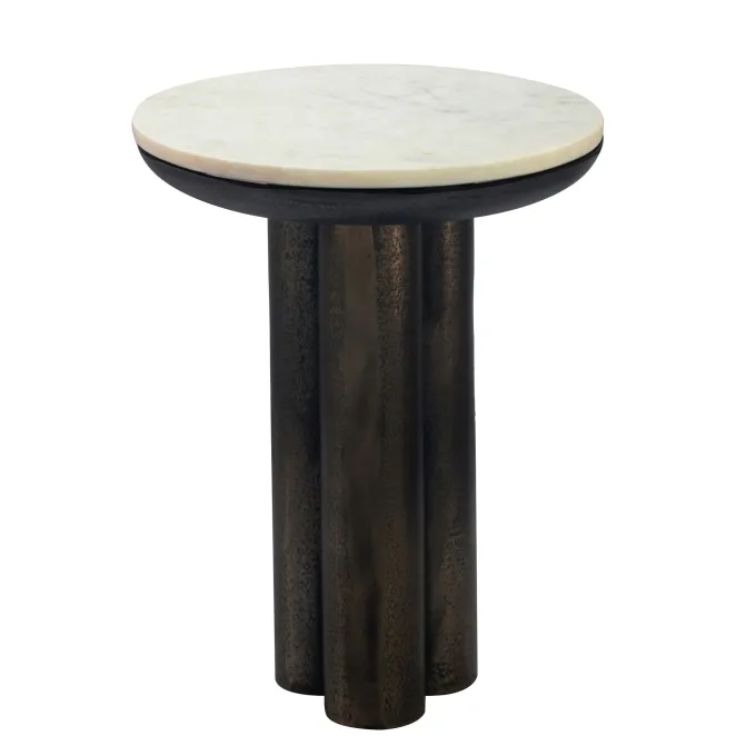 Beistelltisch 36cm mit Marmor Platte weiß Wohnzimmertisch Couchtisch Metall Rund