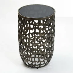 Beistelltisch 30cm schwarz Glas Aluminium Wohnzimmertisch Couchtisch Metall Rund