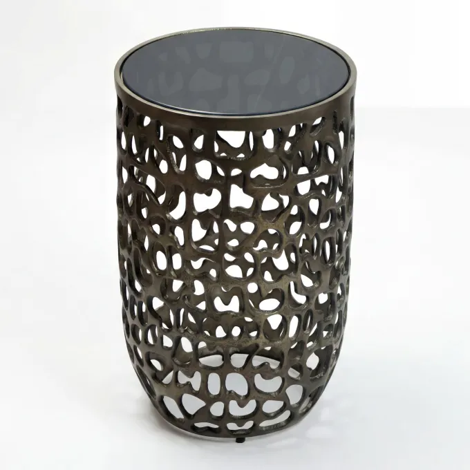 Beistelltisch 30cm schwarz Glas Aluminium Wohnzimmertisch Couchtisch Metall Rund