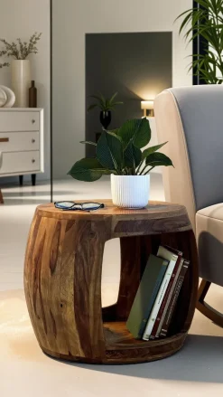 Beistelltisch Ø 50cm Sheesham Massivholz rund Ablage Couchtisch Wohnzimmertisch