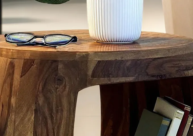 Beistelltisch Ø 50cm Sheesham Massivholz rund Ablage Couchtisch Wohnzimmertisch